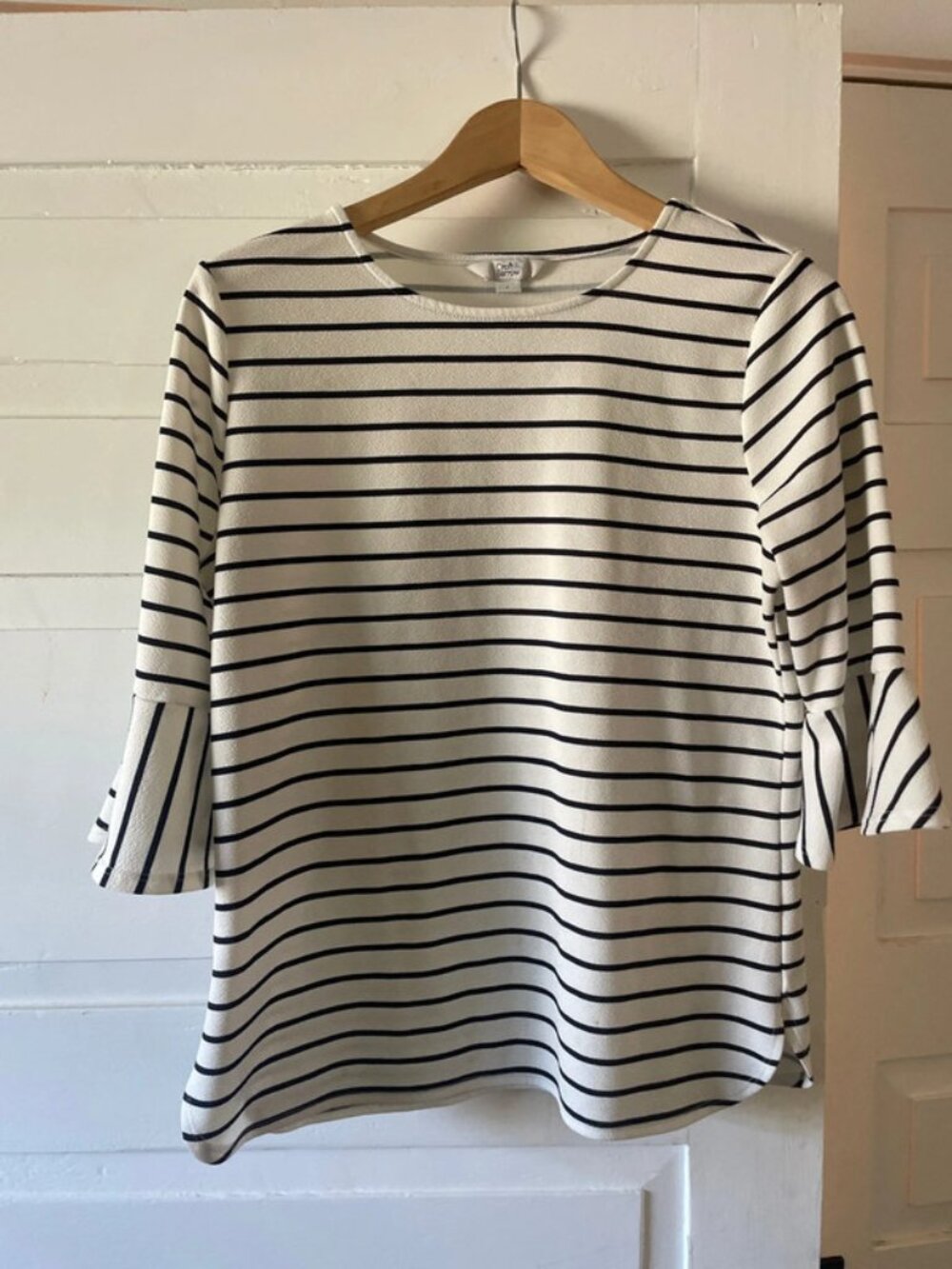 Cream striped top with bell sleeves
